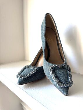 Sam Edelman Beaded Denim Harriett Pumps Sz -5